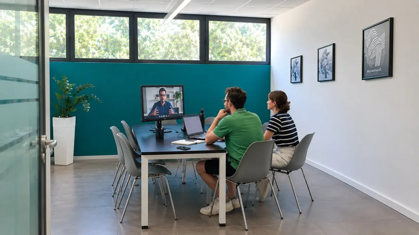 Due membri del team Moviweb in riunione online con un cliente