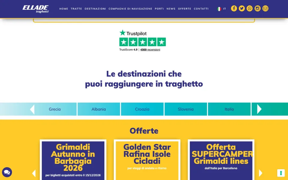Il sito di Ellade Traghetti, realizzato da Moviweb