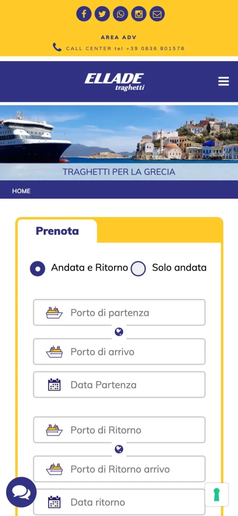 Il sito di Ellade Traghetti realizzato da Moviweb: versione da telefono