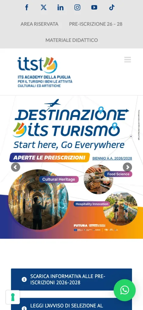 Il sito di ITS Academy Turismo Puglia realizzato da Moviweb: versione da telefono