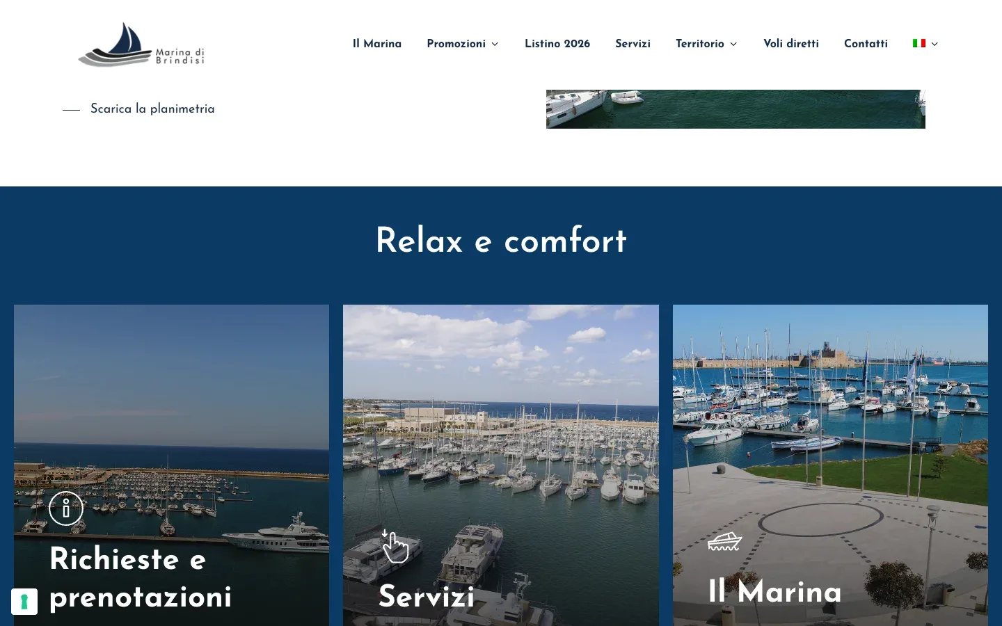 Il sito di Marina di Brindisi realizzato da Moviweb: una sezione della home page