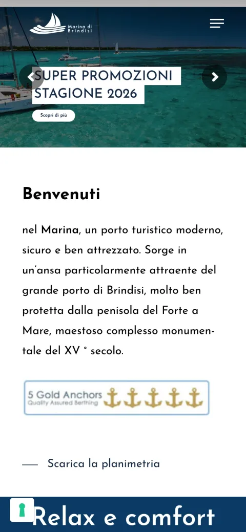Il sito di Marina di Brindisi realizzato da Moviweb: versione da telefono