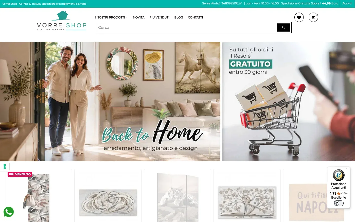 Il sito di Vorrei Shop realizzato da Moviweb: home page, versione desktop