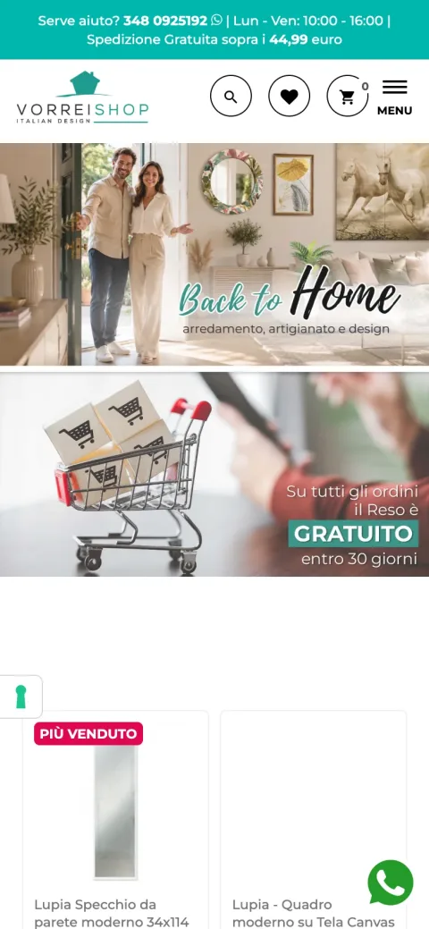 Il sito di Vorrei Shop realizzato da Moviweb: versione da telefono